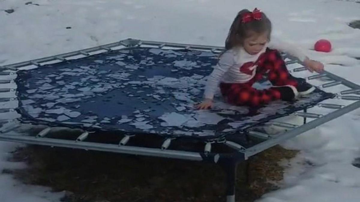 A Colorado 4-year-old has become a viral star after wiping out on an icy trampoline.
