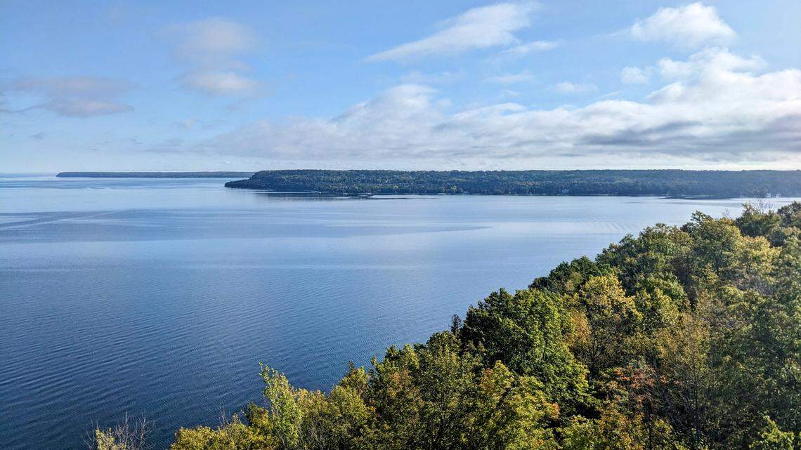The unusual reverse funnel formed offshore of Mequon, Wisconsin.