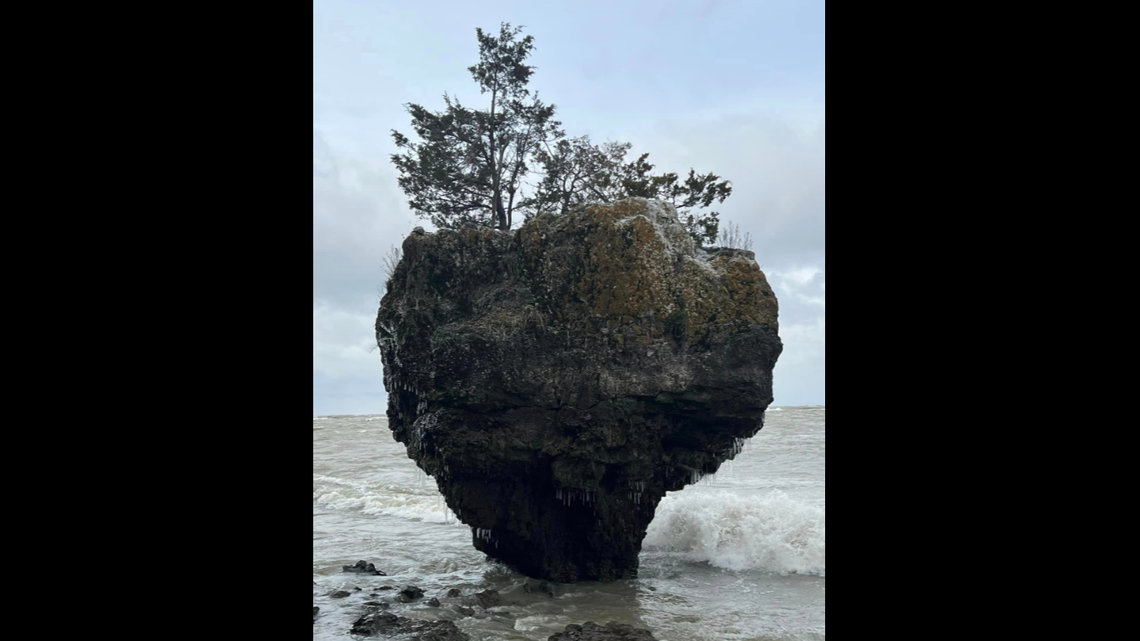 A unique weather phenomenon transformed a section of Lake Erie near Put-in-Bay, Ohio photos show.