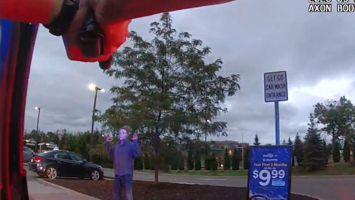 A man in a Michael Myers costume was arrested after cops said he was threatening a woman.