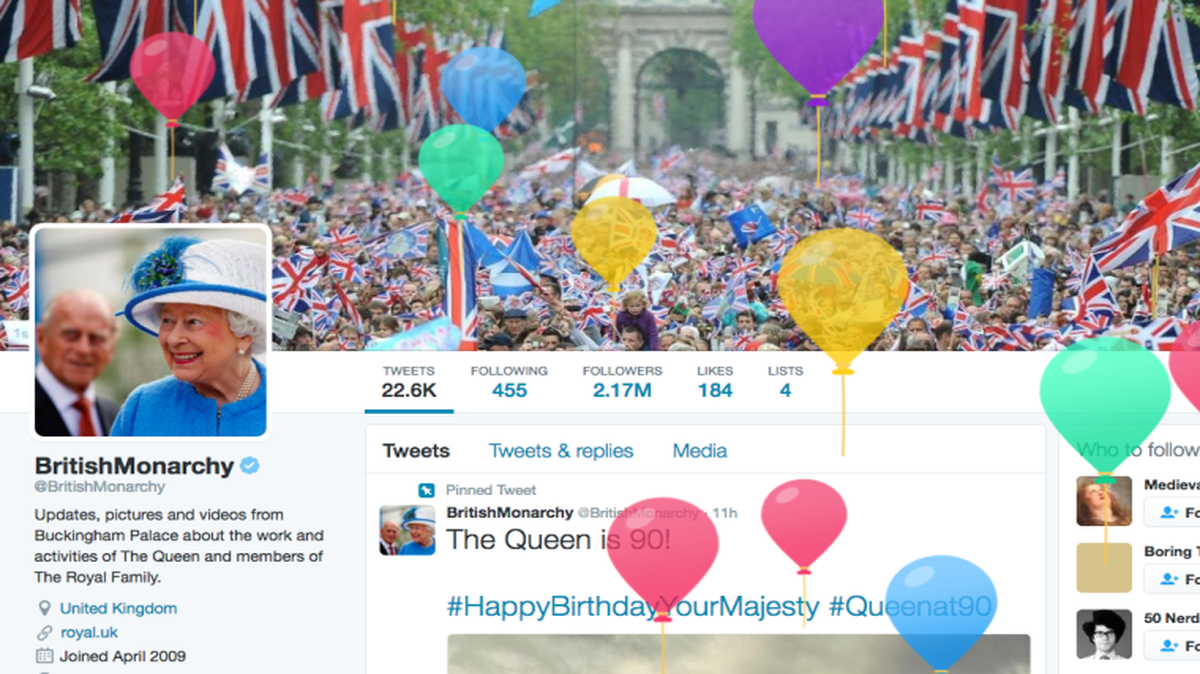 Here’s how the British Monarchy is honoring Queen Elizabeth on her 90th birthday Thursday. Balloons!