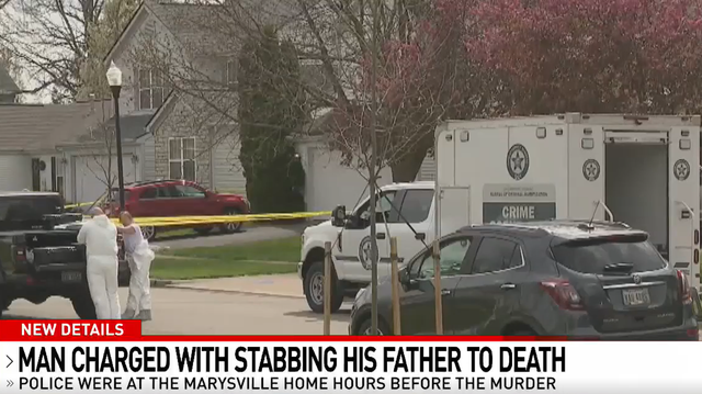 An Ohio man is accused of stabbing his father to death in Marysville.