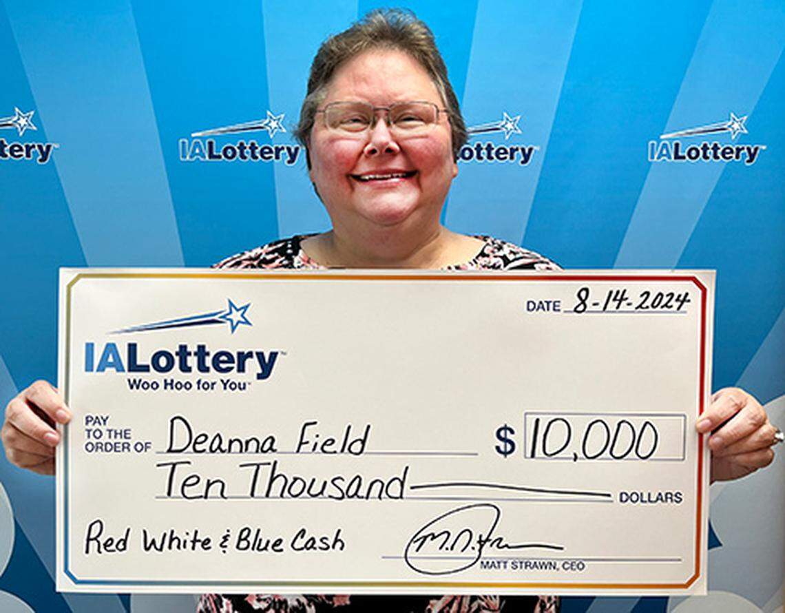 Deanna Field won $10,000 on a “Red White & Blue Cash” scratch-off.