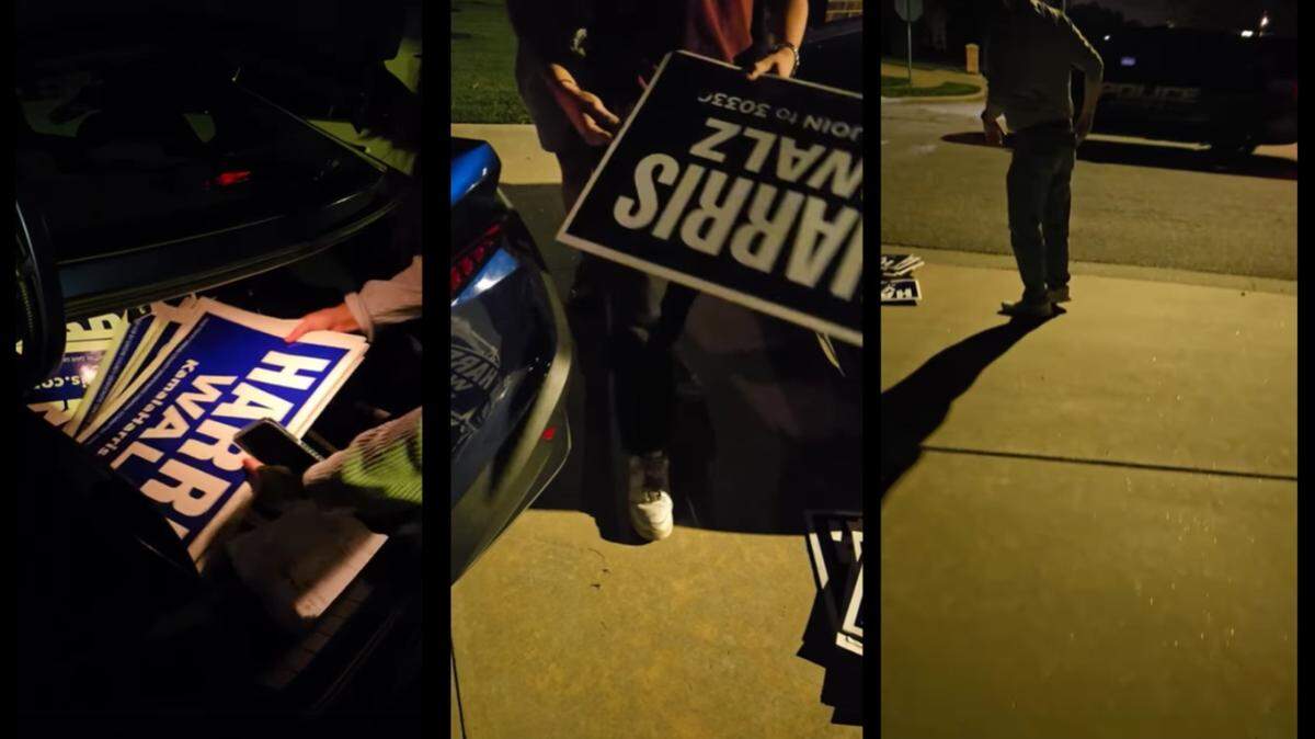 Police in Missouri investigated after a couple said they found dozens of stolen Kamala Harris campaign signs in the trunk of someone’s vehicle.