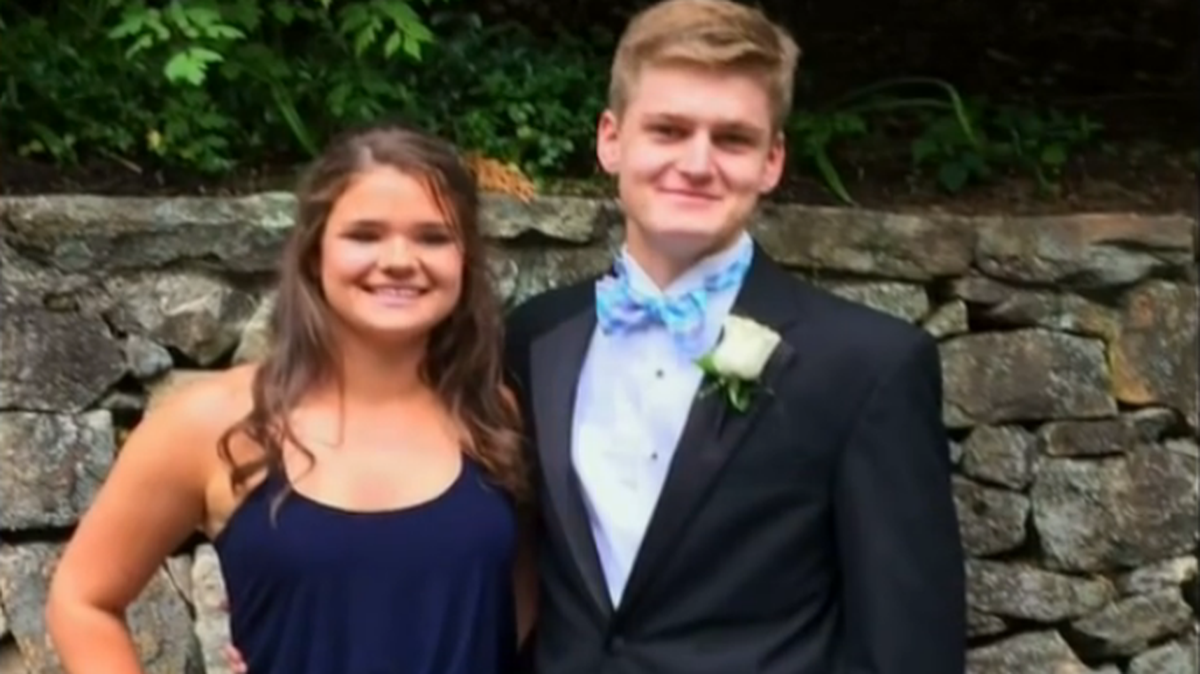 Prom dates Kathleen Garvey and Colin Emerson were all smiles last week. But Kathleen didn’t realize that she had inhaled a boutonniere pin.