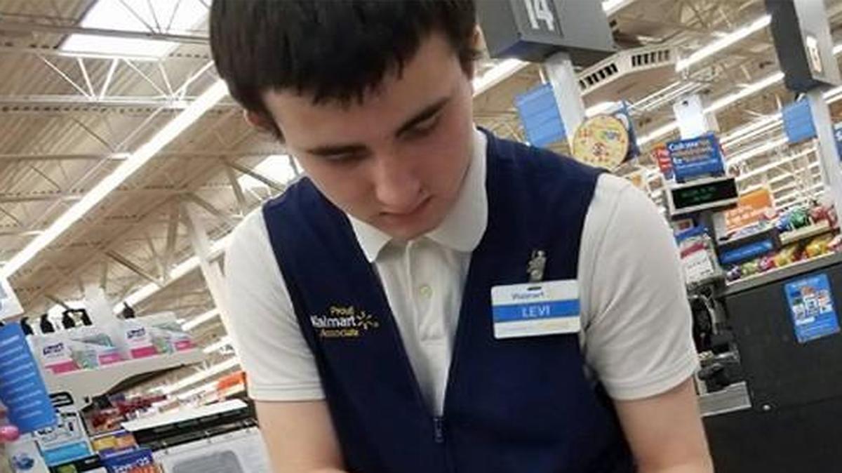 Wal-Mart employee and high school student Levi Zimmerman is being praised on social media for helping an elderly couple pay for their purchase last week.