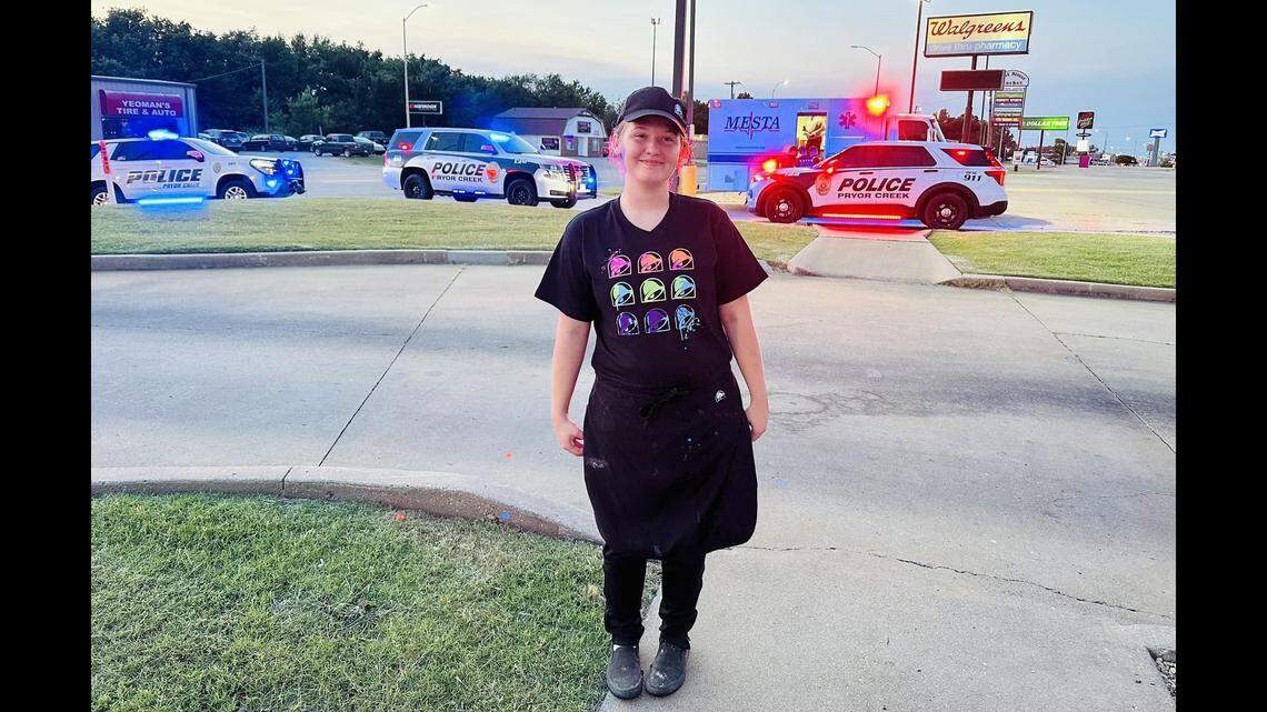 The customer dropped her change and tried to retrieve it with her car still in drive, Pryor Creek police said.