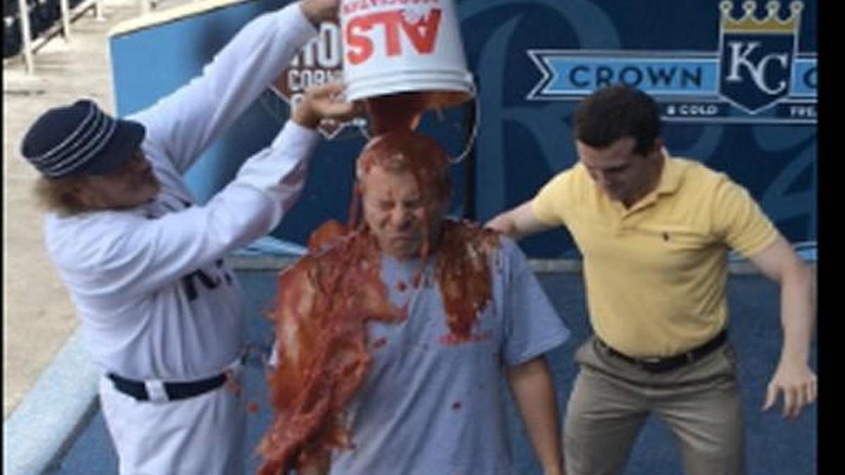 Larry Kaplan made a stop at Kauffman Stadium on Aug. 10 where he got a bath of barbecue sauce.