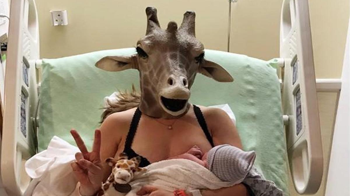 Erin Dietrich of South Carolina, who became known as the “giraffe mom” for her viral Facebook video, gave birth to a baby boy on Wednesday.