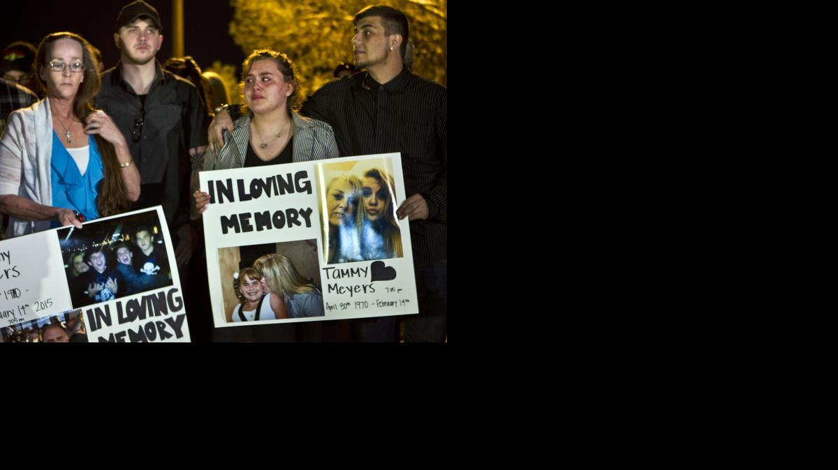 
People participate in a candlelight vigil for Tammy Meyers Tuesday in Las Vegas
