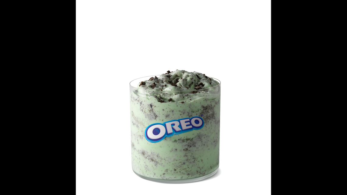 The Oreo Shamrock McFlurry joins the original Shamrock Shake on menus for a limited time, McDonald’s said.