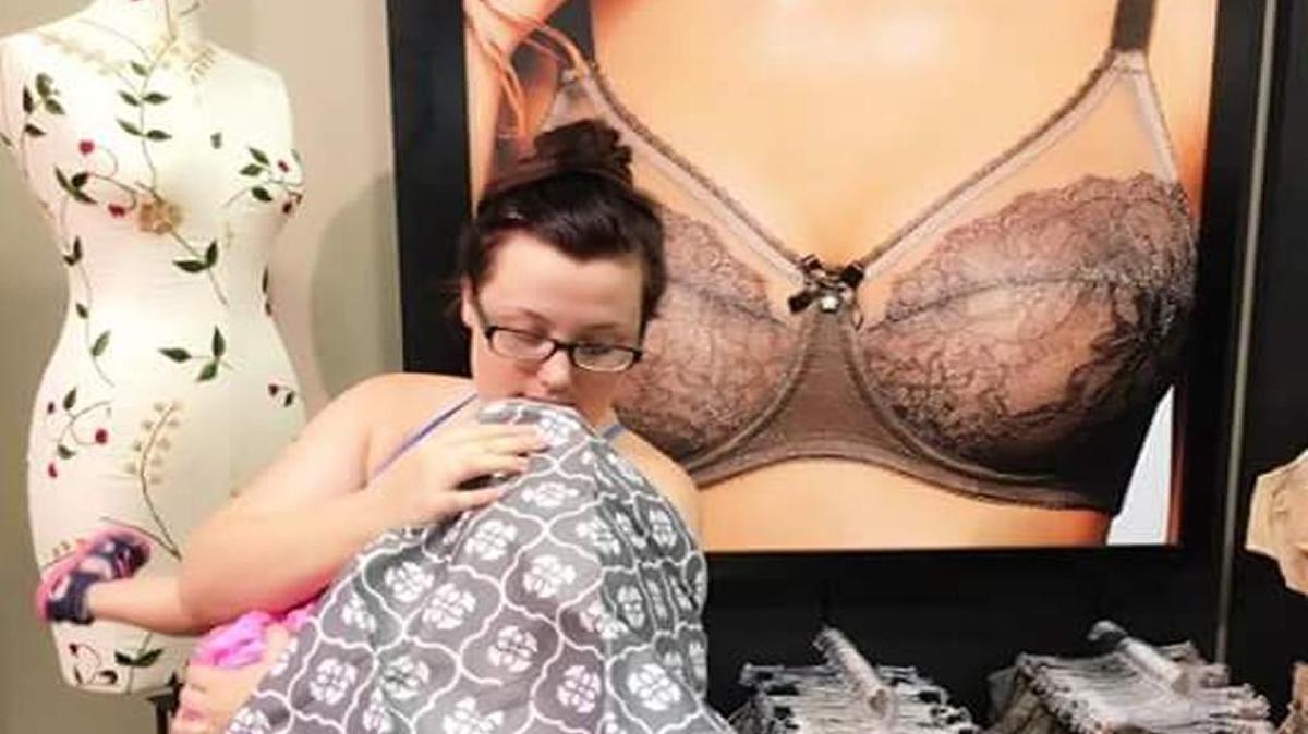 Tennessee mom Whitney Hope posted this photo to the Facebook page of a Dillards department store to show the irony of being told to breastfeed her baby in the restroom.