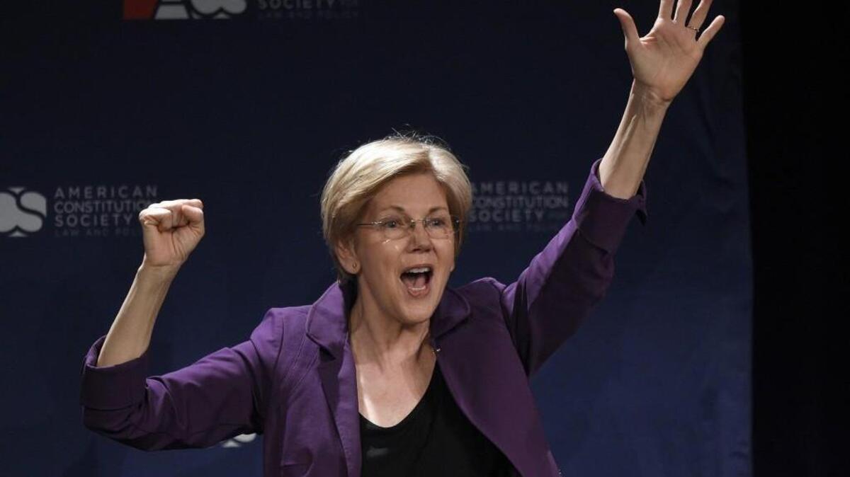 Sen. Elizabeth Warren, D-Mass., speaking at the American Constitution Society for Law and Policy 2016 National Convention, Thursday in Washington.