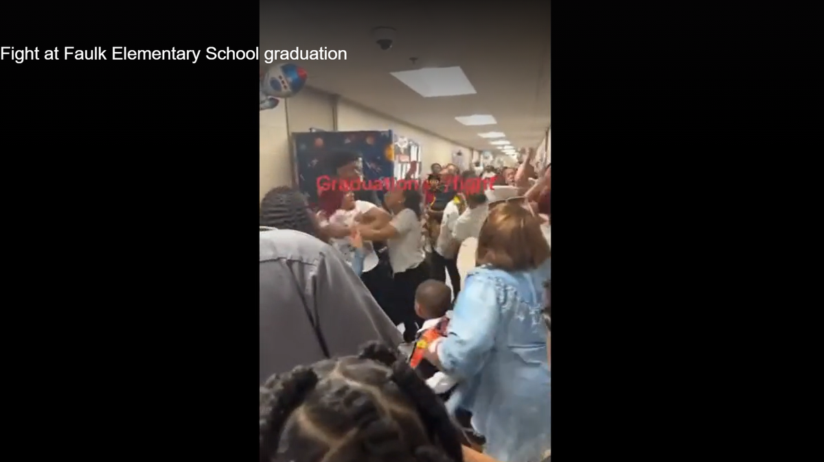 Video captures the moment a fight broke out between adults at an Arkansas elementary school graduation.