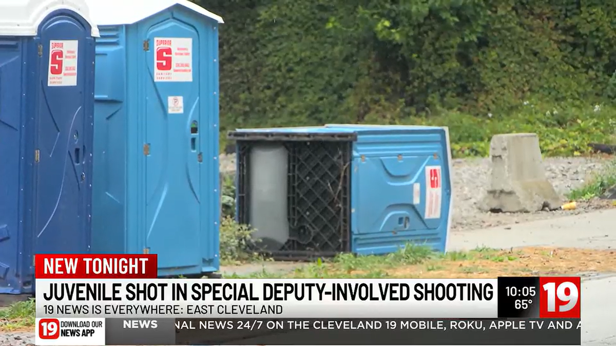 An Ohio deputy was inside a porta potty when someone tipped it over, then he fired shots, officials say.
