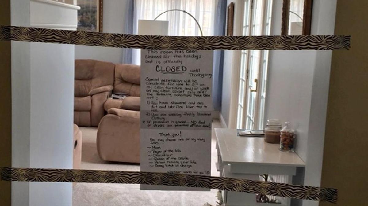 Ohio mom Michele Keylor taped off her clean living room earlier this month with a “closed” sign, then her son tweeted it out to the world.