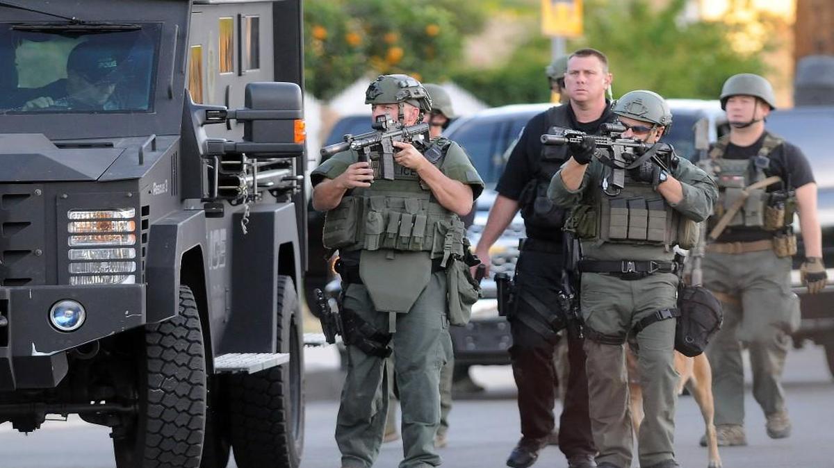 Authorities searched an area Wednesday following the mass shootings at a social services center for the disabled in San Bernardino, Calif.