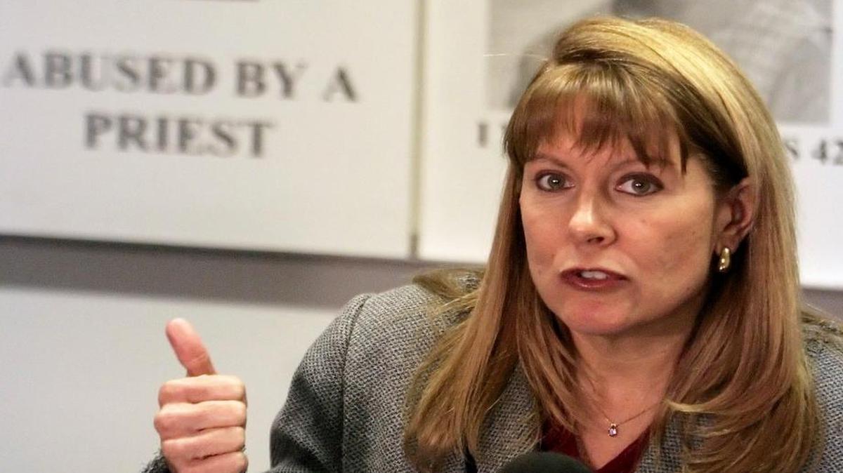 In this Feb. 15, 2006 photo, Barbara Blaine, president of the Survivors Network of those Abused by Priests speaks out at a news conference in Chicago. Blaine, the founder of the group that advocates for priest abuse victims, has stepped down after three decades of campaigning to force the Catholic Church to recognize the extent of the scandal and compensate thousands of people affected.
