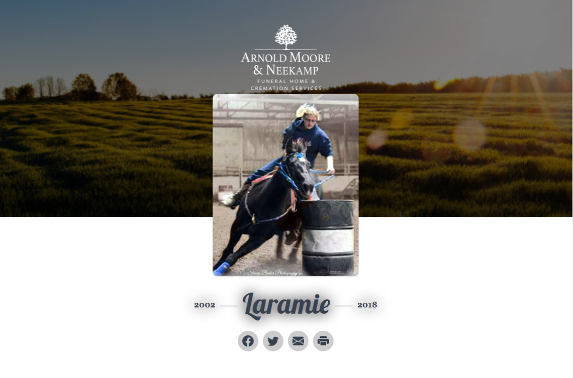 Laramie Jayne Moffett, 16, died Oct. 5, 2018.