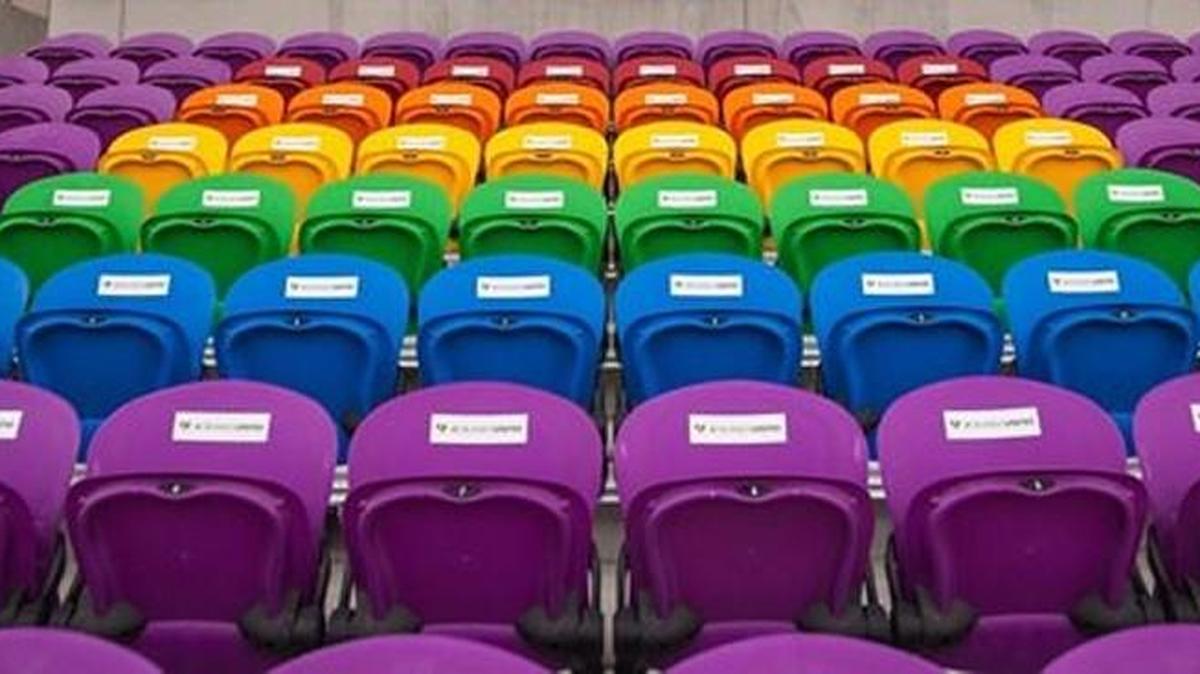 The Orlando City Soccer Club has installed rainbow-colored seats in its new stadium to honor the victims of the Pulse nightclub shooting.
