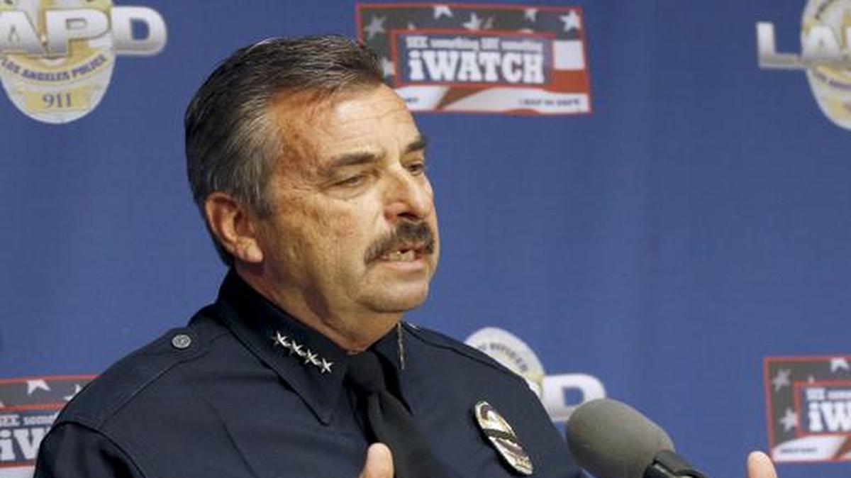 
Los Angeles Police Chief Charlie Beck speaks at news conference about the autopsy of Ezell Ford in Los Angeles, Monday.
