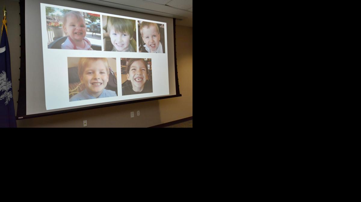 
Photos of Timothy Ray Jones’ children are on display during a news conference at the Lexington County Sheriff's Dept Training Center in Lexington, S.C.
