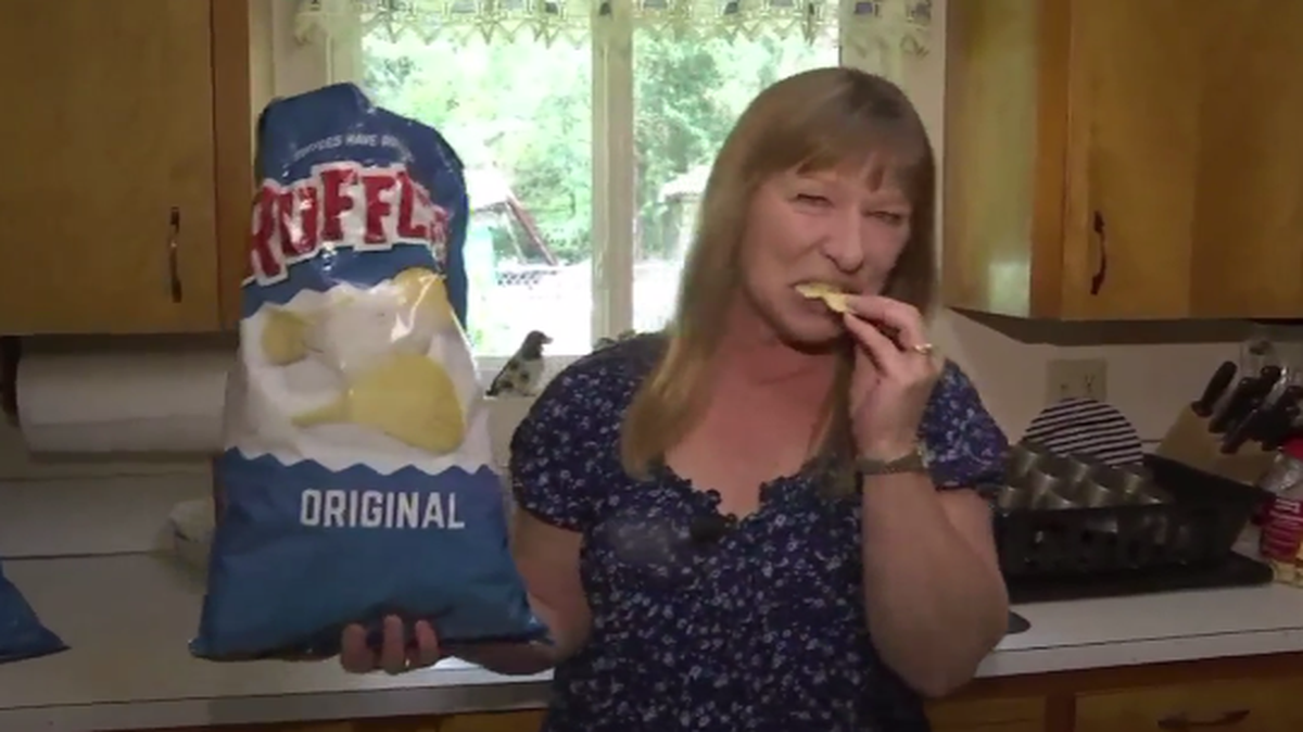 Kristine Moore credits her daily Ruffles habit for leading to an early diagnosis of throat cancer.