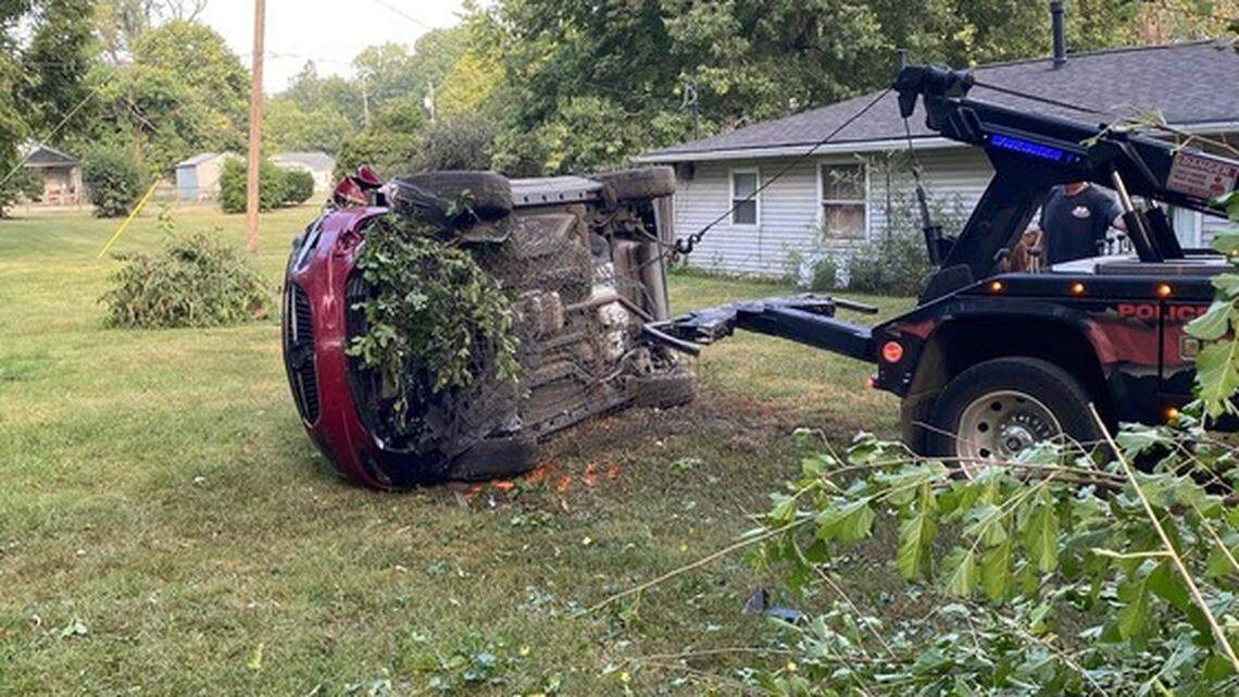 A driver was killed after a loose tire slammed into her windshield, causing an accident, Indiana police said.
