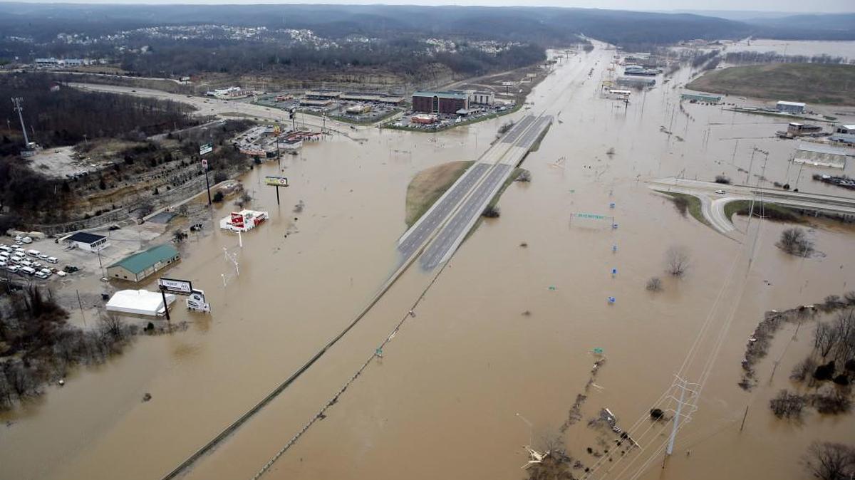 Unusual winter flooding was seen last month in much of the Mississippi River watershed, including Valley Park, Mo., near St. Louis.