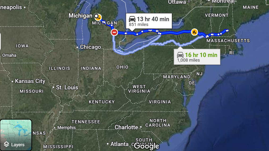 A family pet vanished from its home in New Hampshire and turned up 700 miles away in Michigan.