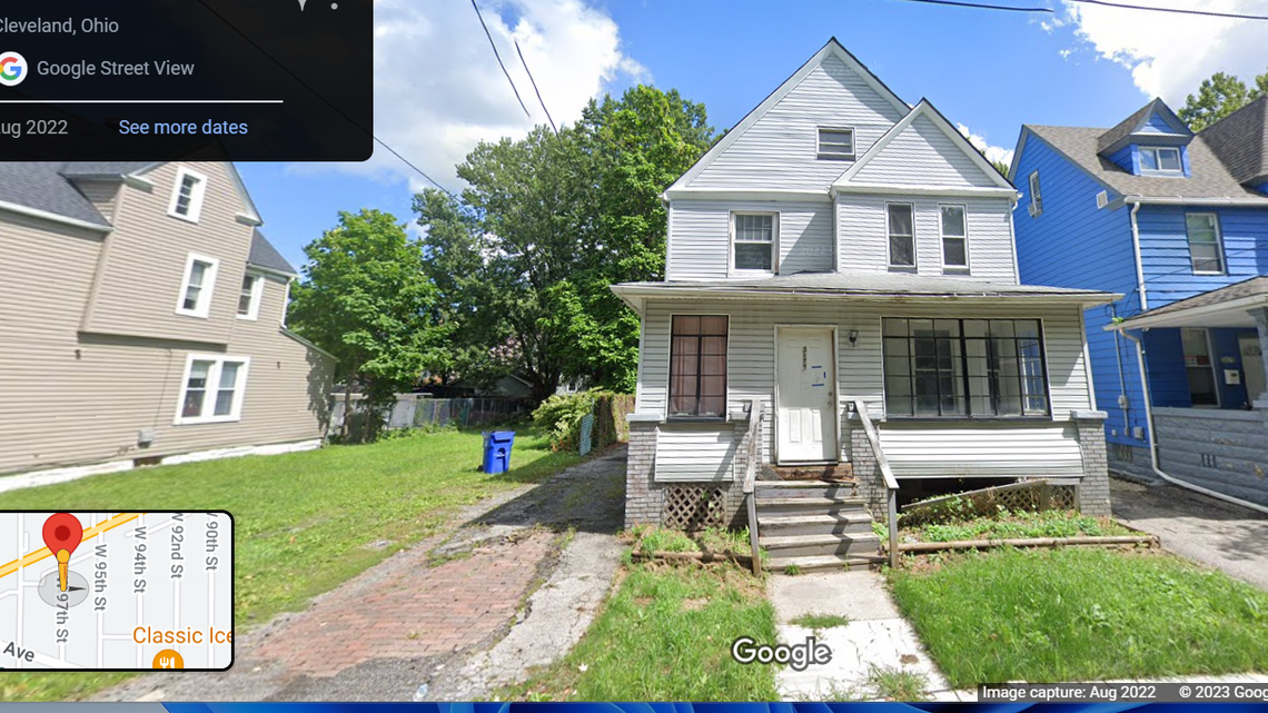 Police found a 60-year-old woman beaten, stabbed and tortured inside a plastic bin on the porch of this Cleveland home.