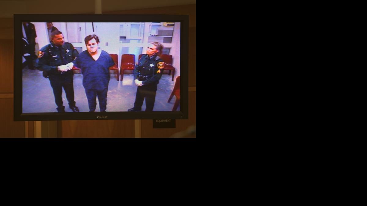 
John Nicholas Jonchuck appears on a video monitor before Pinellas-Pasco Circuit Court Judge Michael Andrews Thursday
