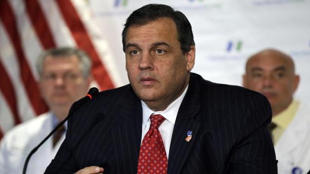
New Jersey Gov. Chris Christie addresses a gathering over the state's preparedness for Ebola treatment
