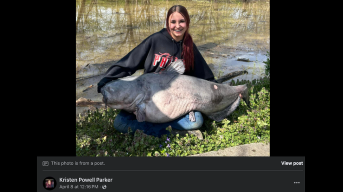 Jaylynn Parker, 15, caught a blue catfish in Ohio that is believed to be a state record.