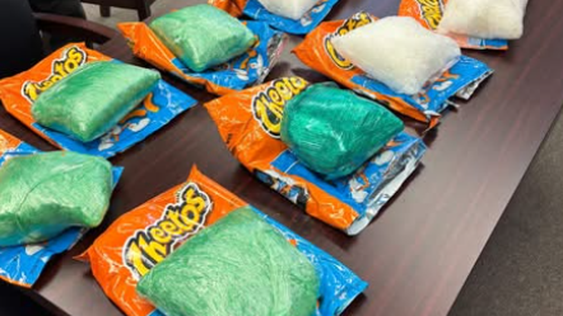 Cheetos bags containing meth were seized in Indiana, deputies said. Two were arrested.