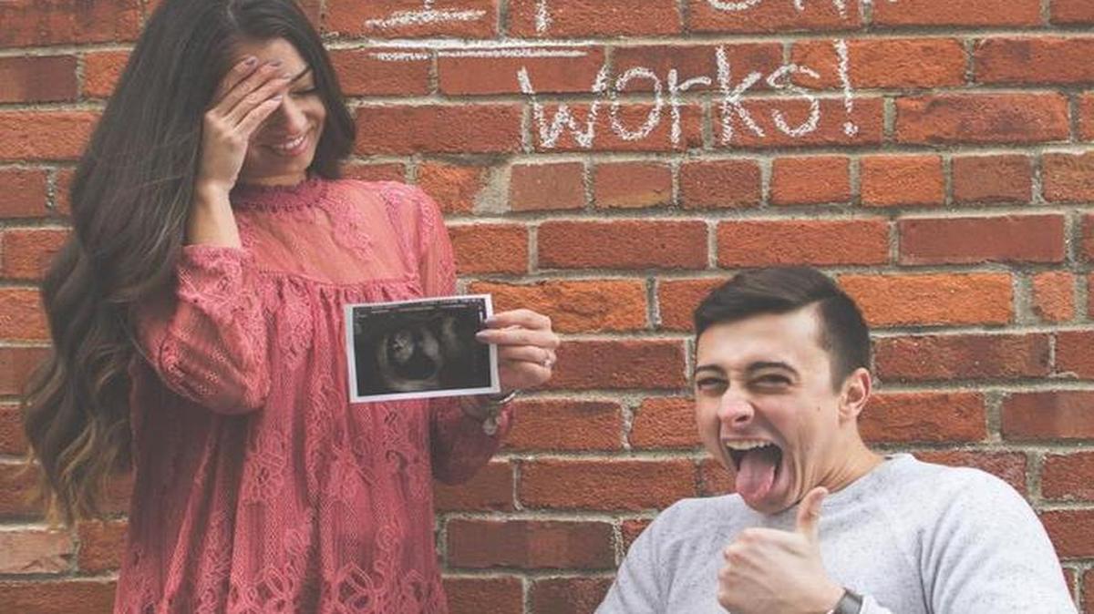 This photo of Amanda Diesen and Todd Krieg announcing their pregnancy has gone viral with more than 2 million views online.