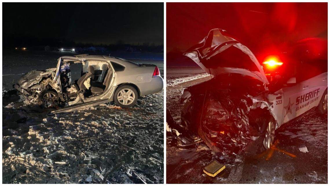 The 18-year-old driver crossed the centerline, hitting the Indiana deputy head-on, police said.