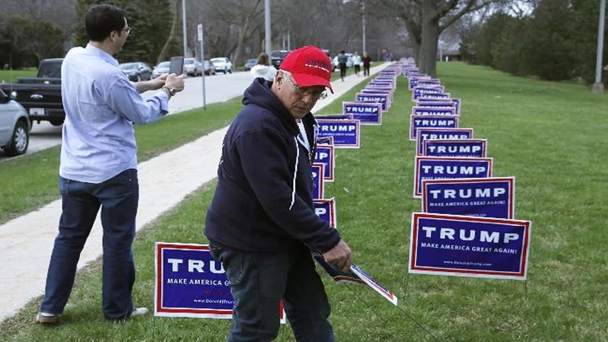 Donald Trump supporters are having a hard time keeping thieves from stealing yard signs like these that were placed outside a rally earlier this year in Lancaster, Pa.