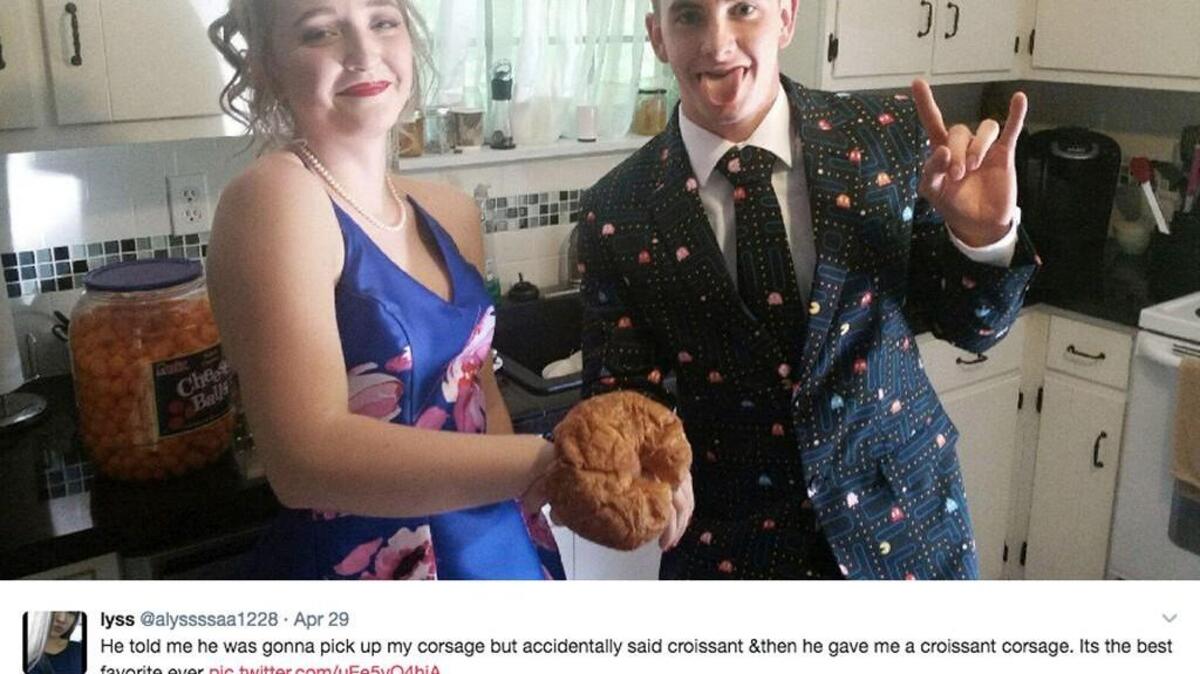A funny typo from a teen in Texas touched off a crazy baked-goods trend for prom season this year.