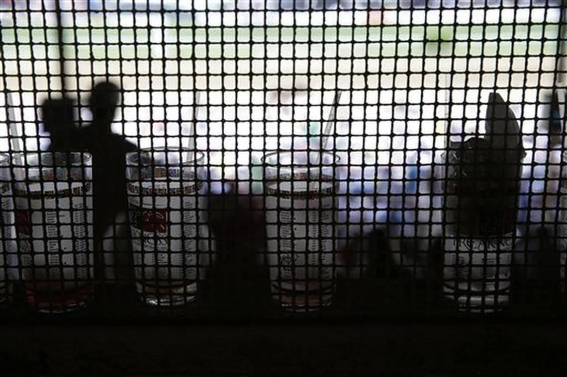 Black-Eyed Susan cocktail glasses are seen in the clubhouse before Saturday’s 140th Preakness Stakes horse race at Pimlico Race Course in Baltimore in this file photo.