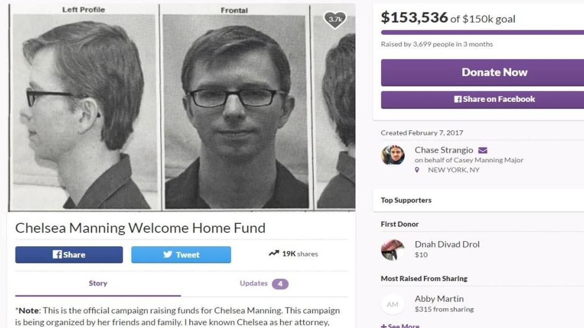 A GoFundMe account for Chelsea Manning raised more than $150,000 for the intelligence leaker and transgender woman. Manning was released Wednesday from Fort Leavenworth Disciplinary Barracks after President Barack Obama commuted her sentence.