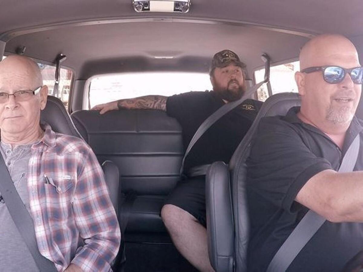 Rick Harrison of “Pawn Stars” takes the O.J. Simpson Bronco for a test drive as owner and Simpson’s former agent, Mike Gilbert, sits in the passenger seat.