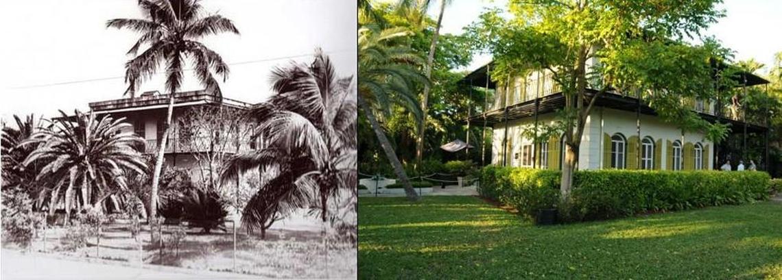 The Hemingway home, circa 1933 and recently.
