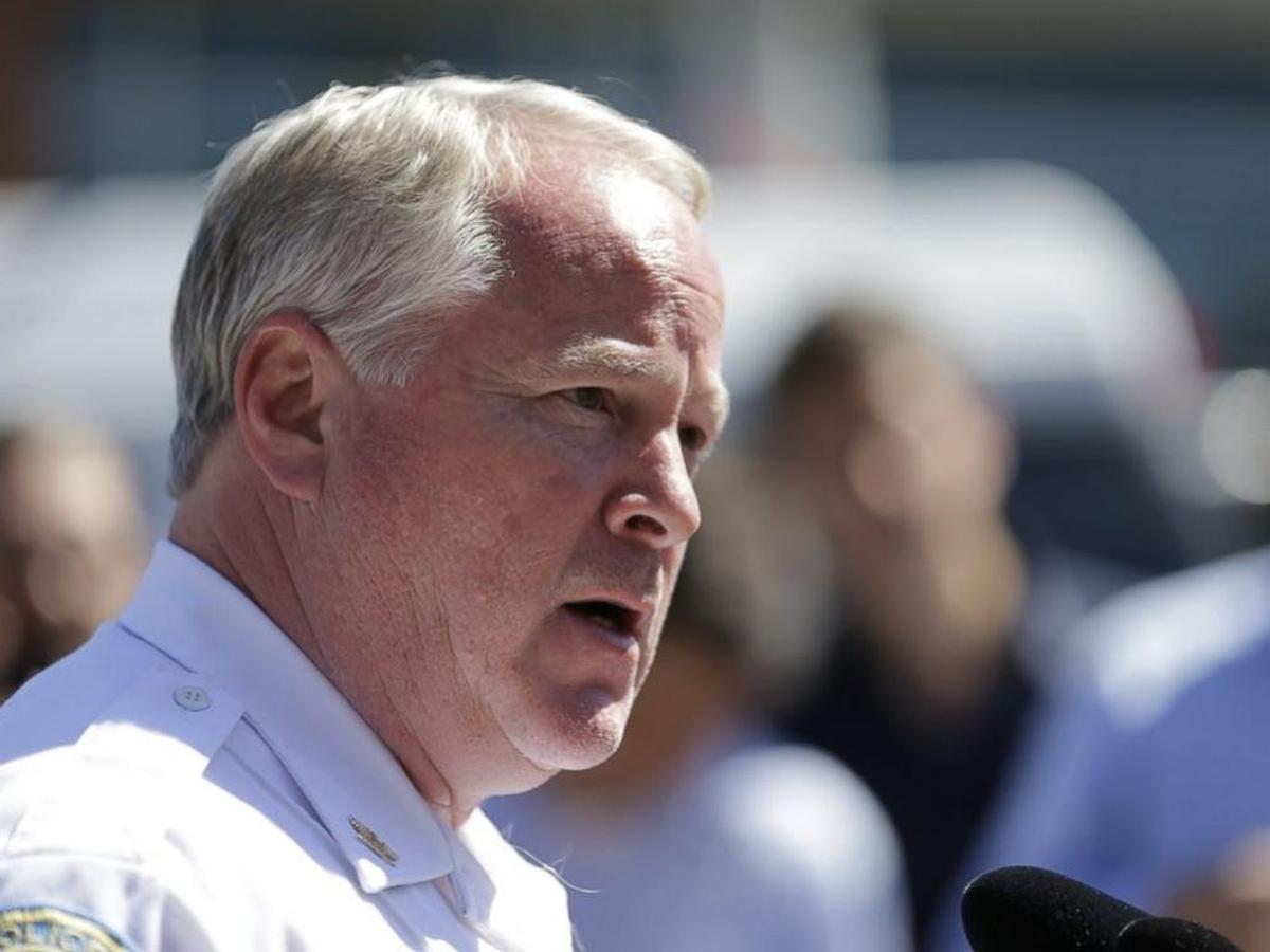 Former Ferguson Police Chief Thomas Jackson speaks during a news conference, in this file photo, Aug. 13, 2014, in Ferguson, Mo.