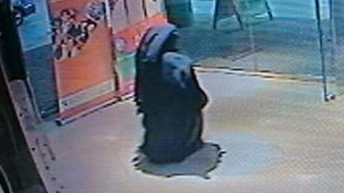 
This image made from video released shows a veiled suspect in the stabbing of an American teacher in a shopping mall restroom 
