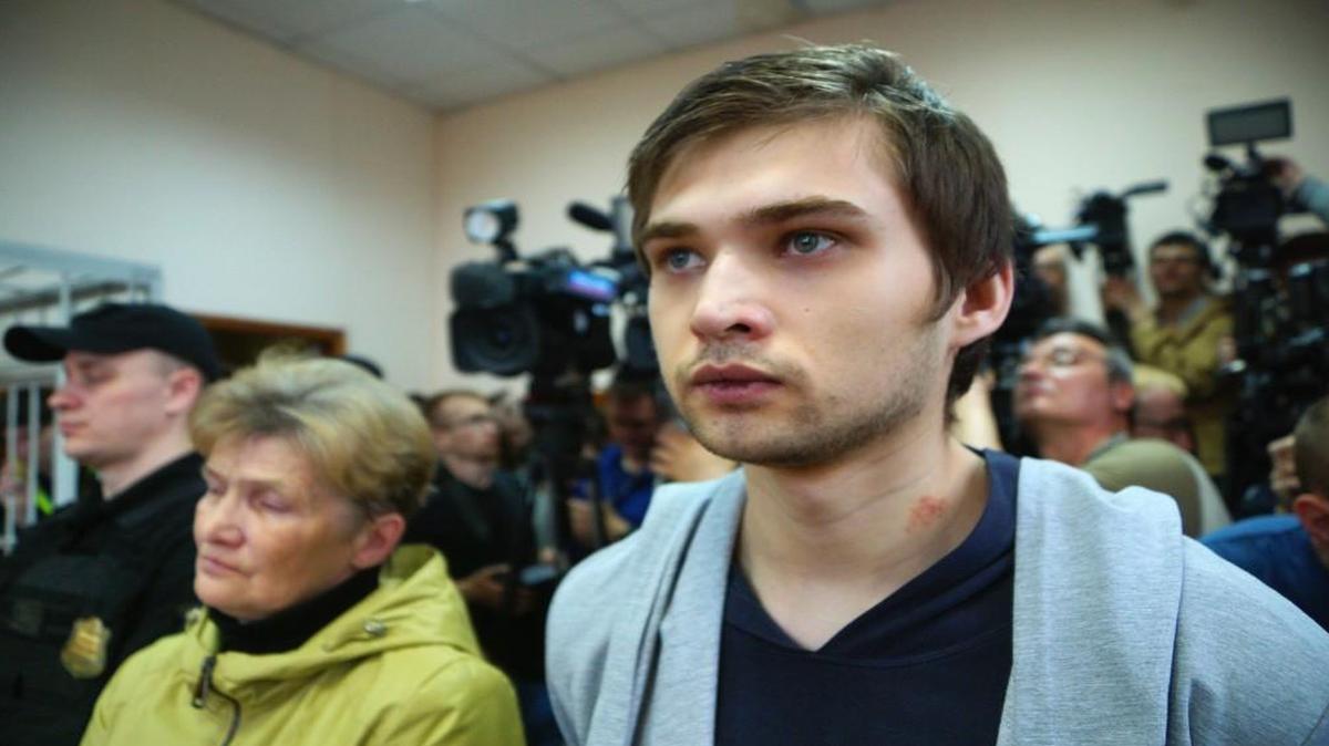 Russian blogger Ruslan Sokolovsky and his mother, Yelena Chingina, listened to his sentence in a court Thursday in Yekaterinburg, Russia.