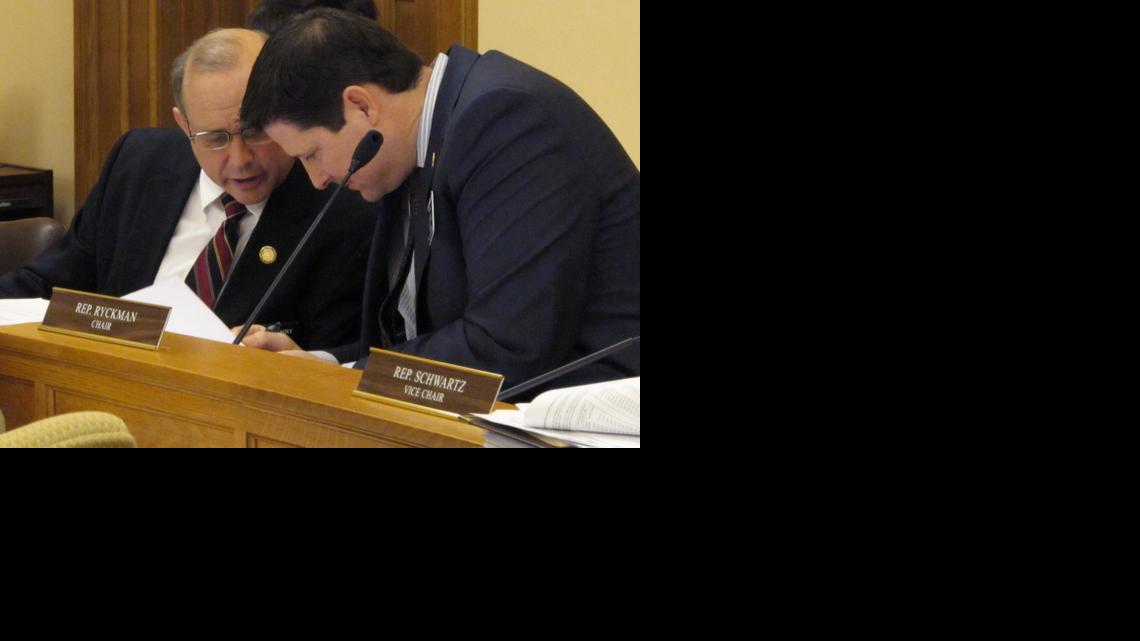 
Kansas House Appropriations Committee Chairman Ron Ryckman Jr., right, an Olathe Republican, confers with Rep. Jerry Henry, right, of Cummings, the committee's ranking Democrat.
