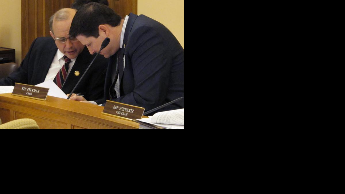 
Kansas House Appropriations Committee Chairman Ron Ryckman Jr., right, an Olathe Republican, confers with Rep. Jerry Henry, right, of Cummings, the committee's ranking Democrat.
