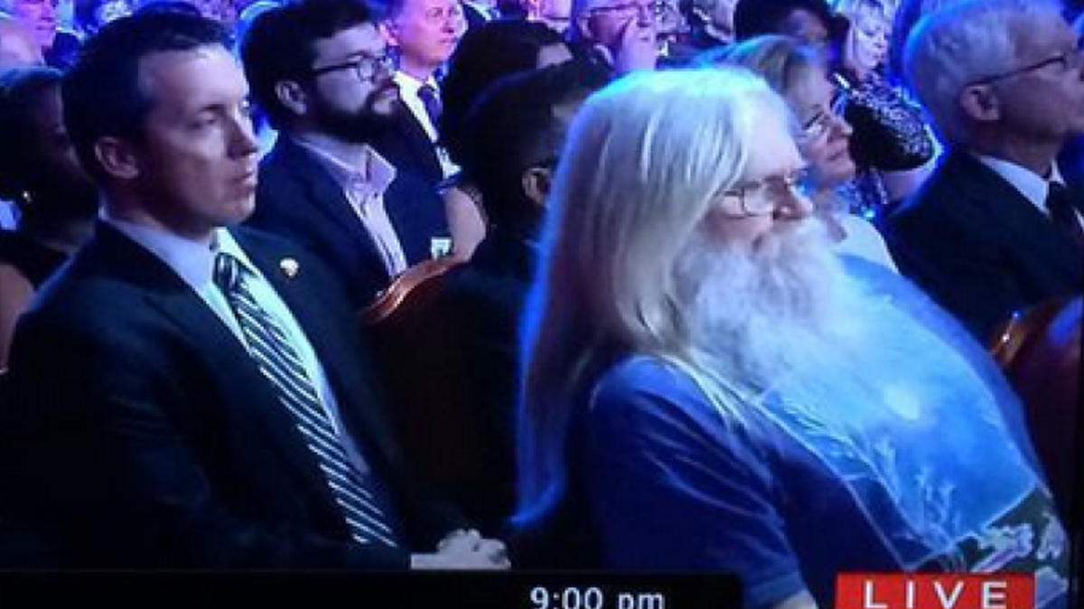 
Twitter crackled with live-tweets like this Tuesday night during the presidential debate. So, who was that guy in the audience who looked like a wizard?
