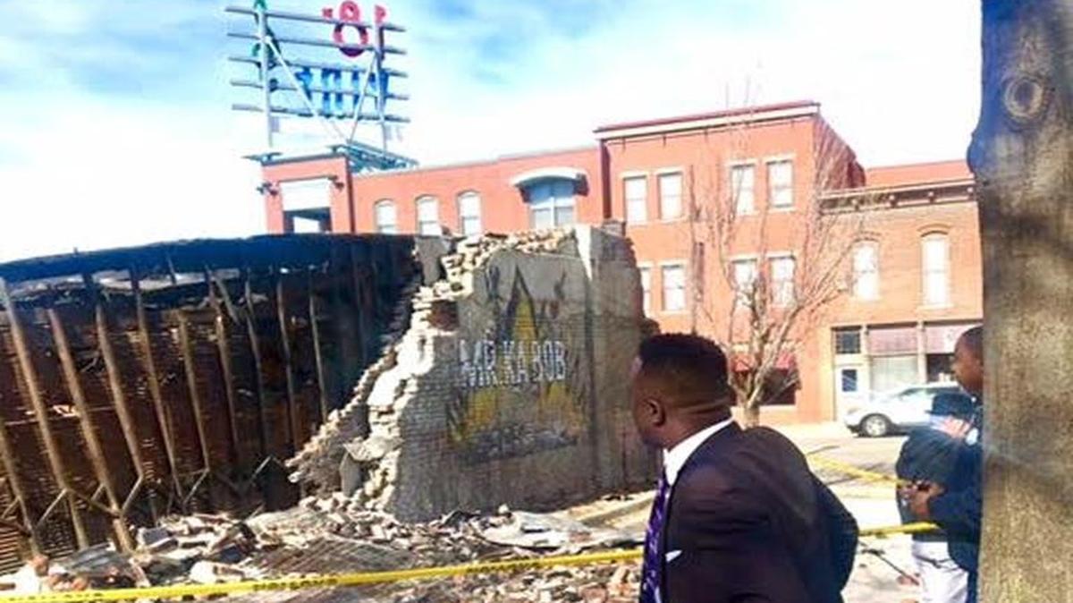 Gusty winds caused a partial building collapse Thursday in the 18th and Vine District. It was a building that was being deconstructed anyway.